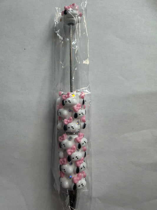 Beadable pens just the pen White snoopy with pink bow