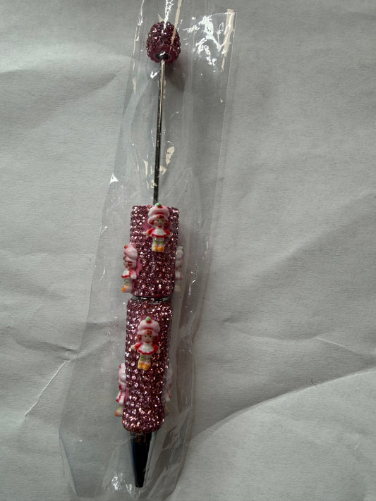 Beadable pens just the pen Pink rhinestone strawberry girl full body