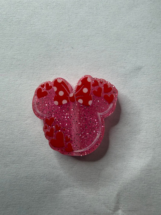 Acrylic focal Pink mouse head with hearts