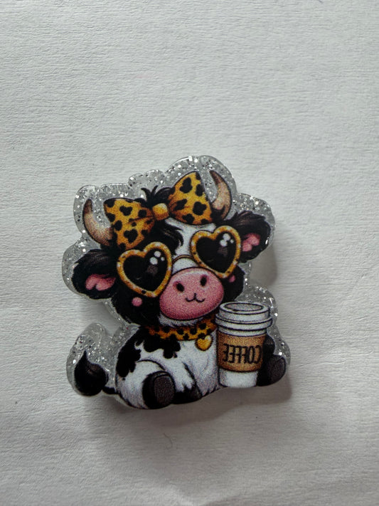 Acrylic focal Highland cow with coffee