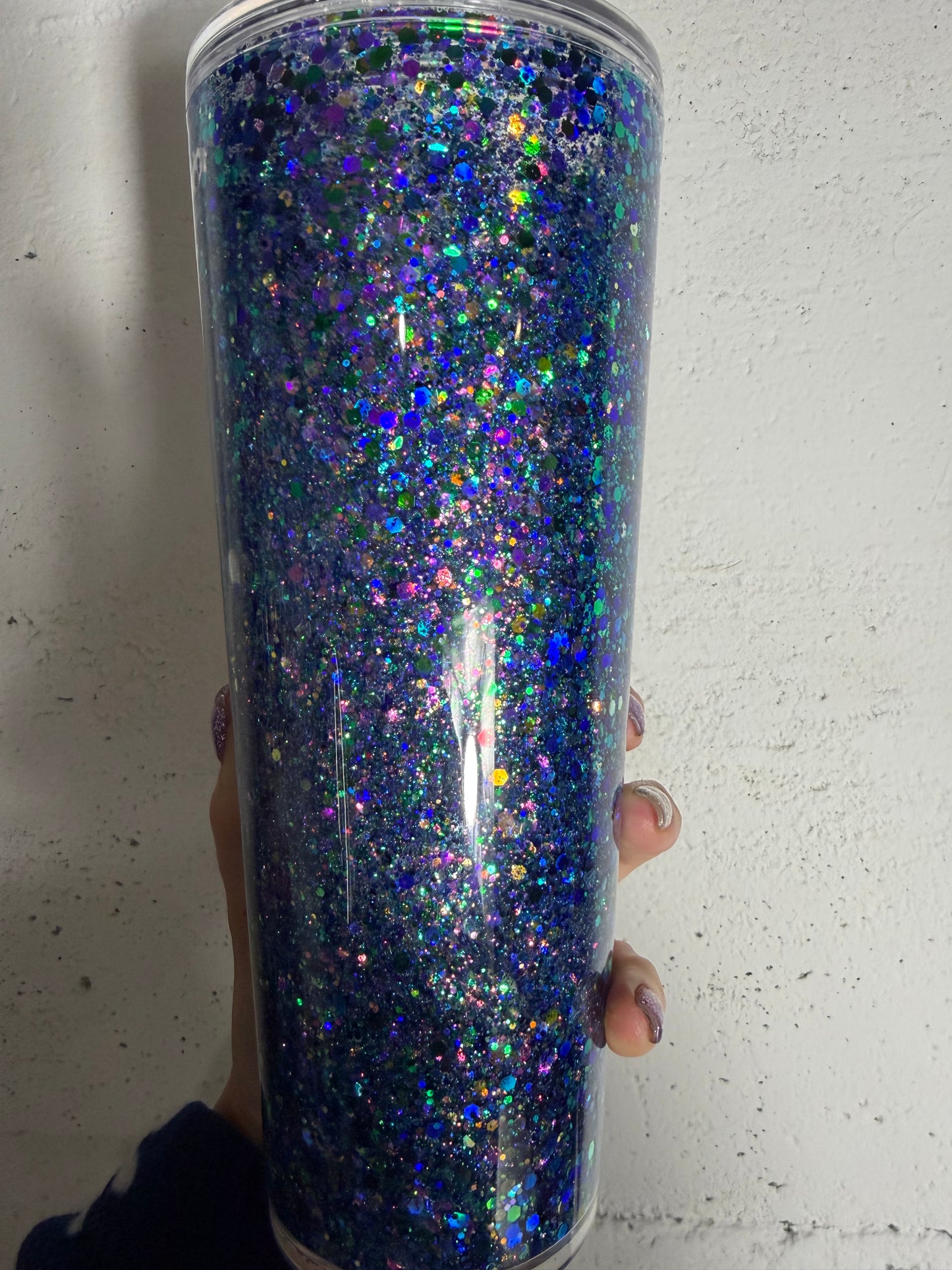 Ready to ship 24oz snowglobe tumbler blue holo