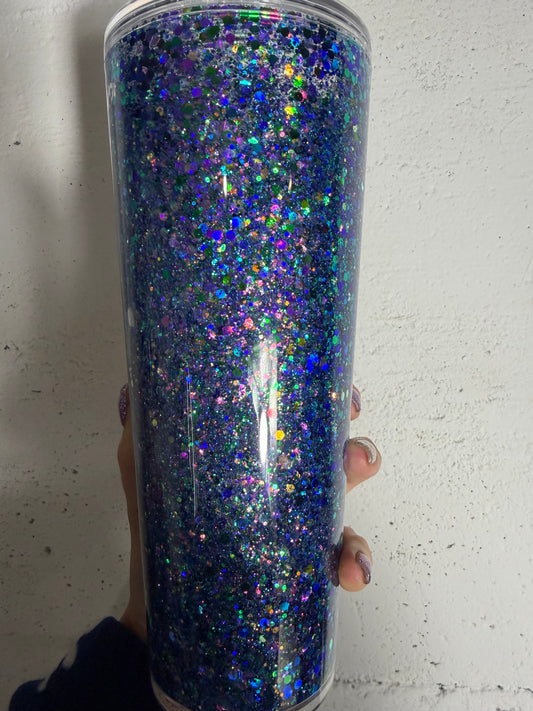 Ready to ship 24oz snowglobe tumbler blue holo