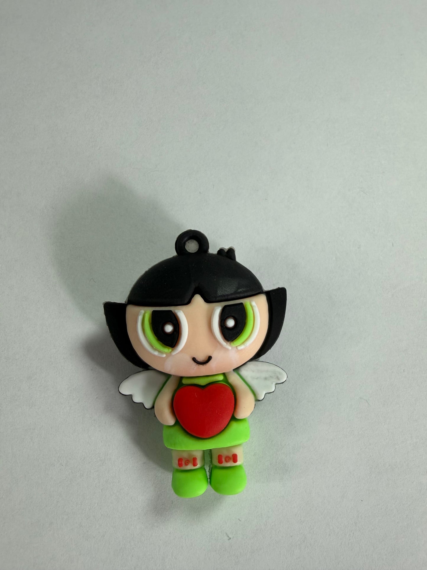 Pen topper silicone Powder puff Black hair with heart