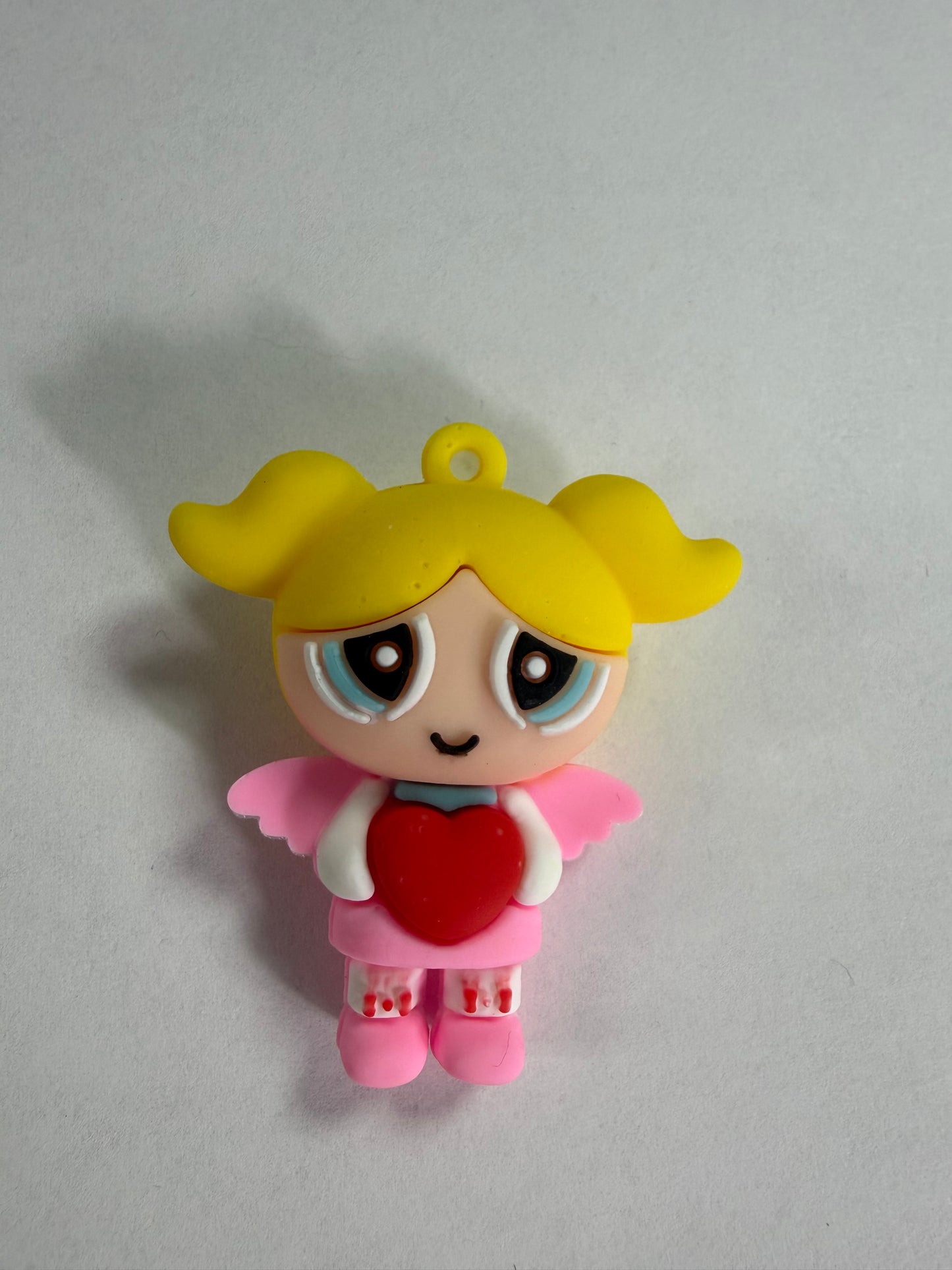 Pen topper silicone Powder puff Yellow hair with heart