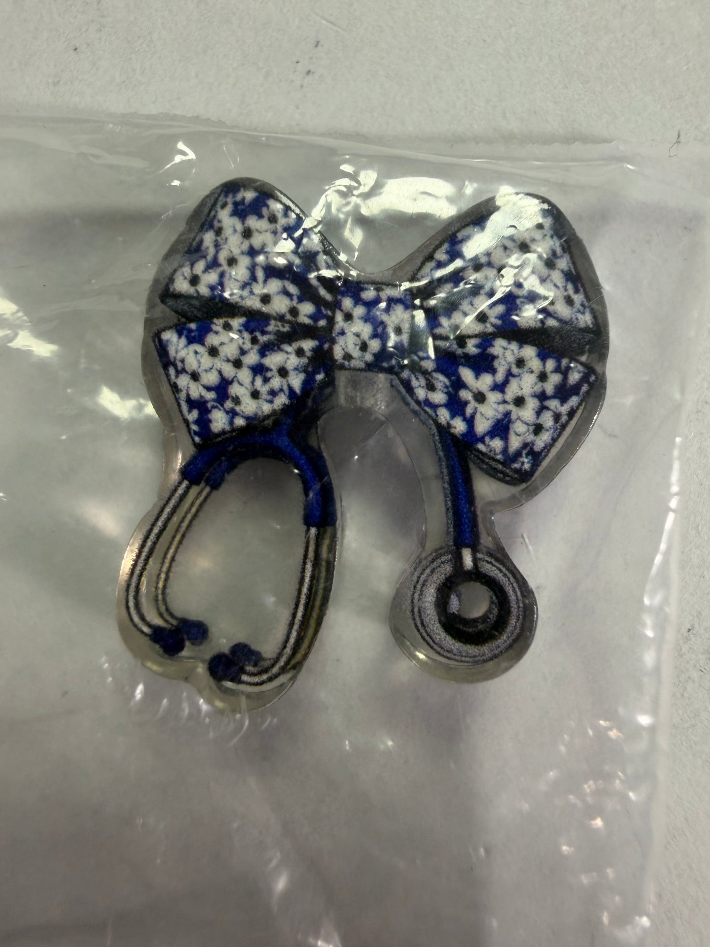 Acrylic focal Blue floral nurse bow