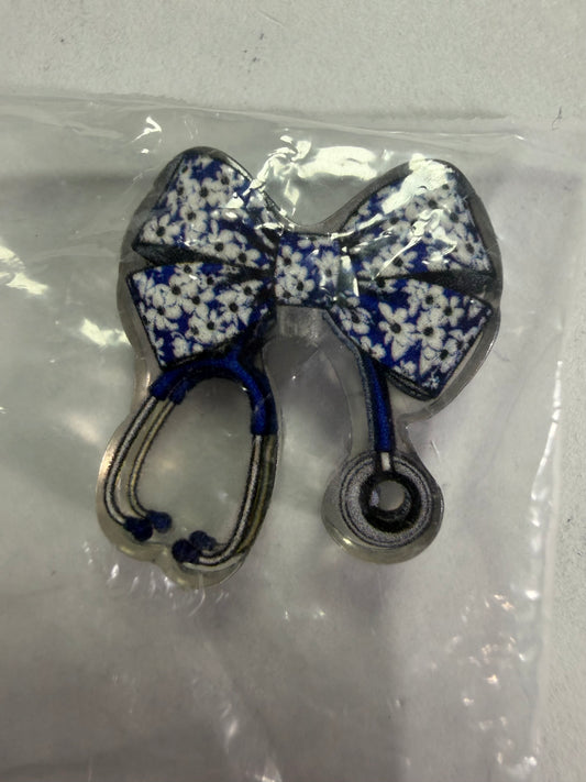 Acrylic focal Blue floral nurse bow