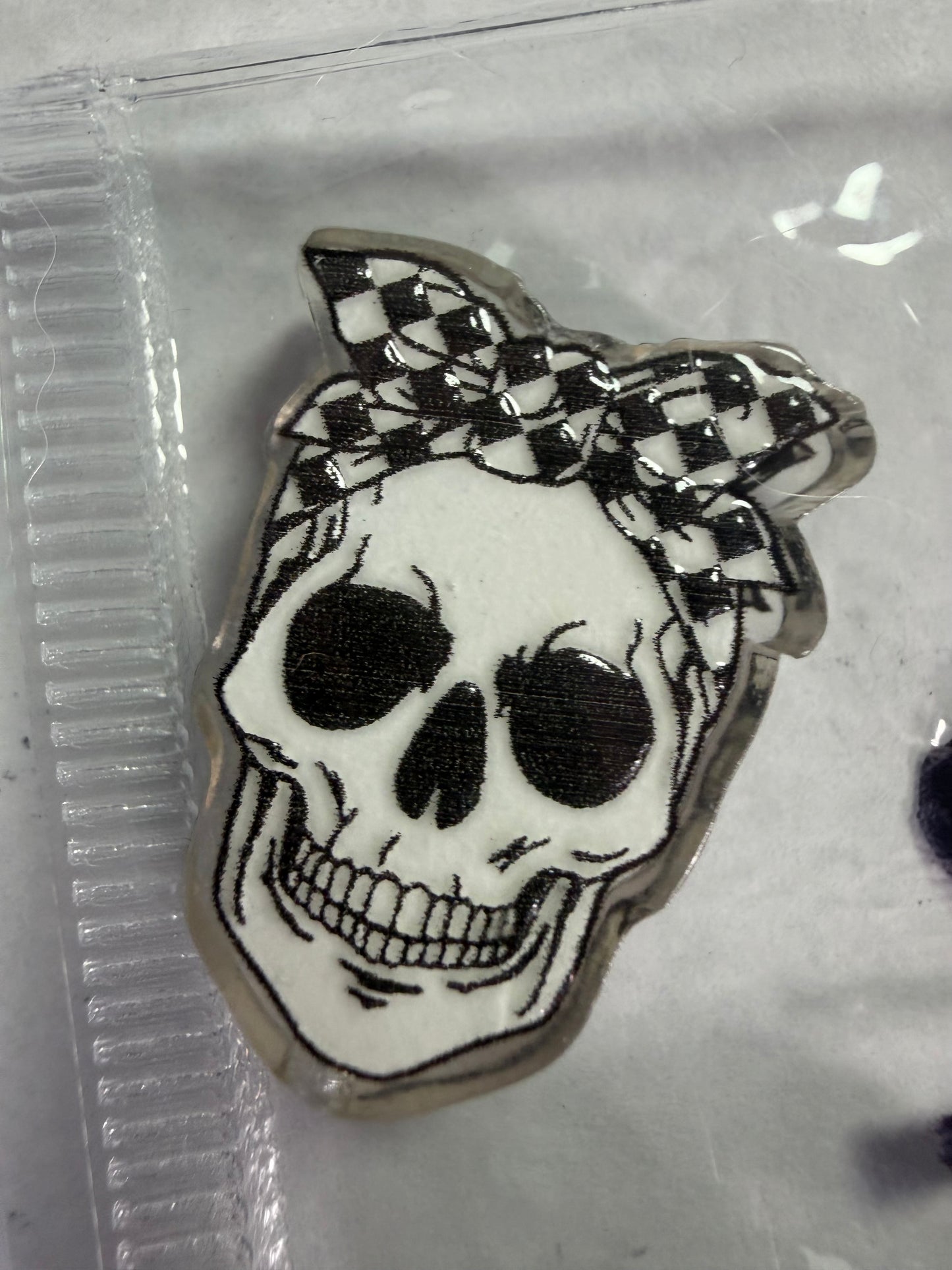 Acrylic focal Skull with checkered headband