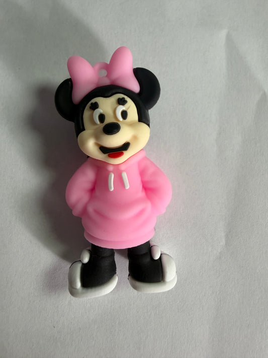 Pen topper silicone Girl mouse with pink hoodie