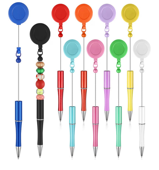 Beadable badge reel pens