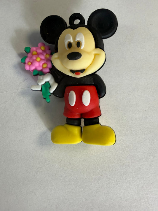 Pen topper silicone Boy mouse holding flowers