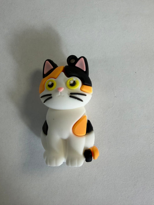 Pen topper silicone white orange and black cat