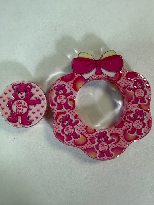 Acrylic focal 2 piece set wreath Pink carebear don’t care