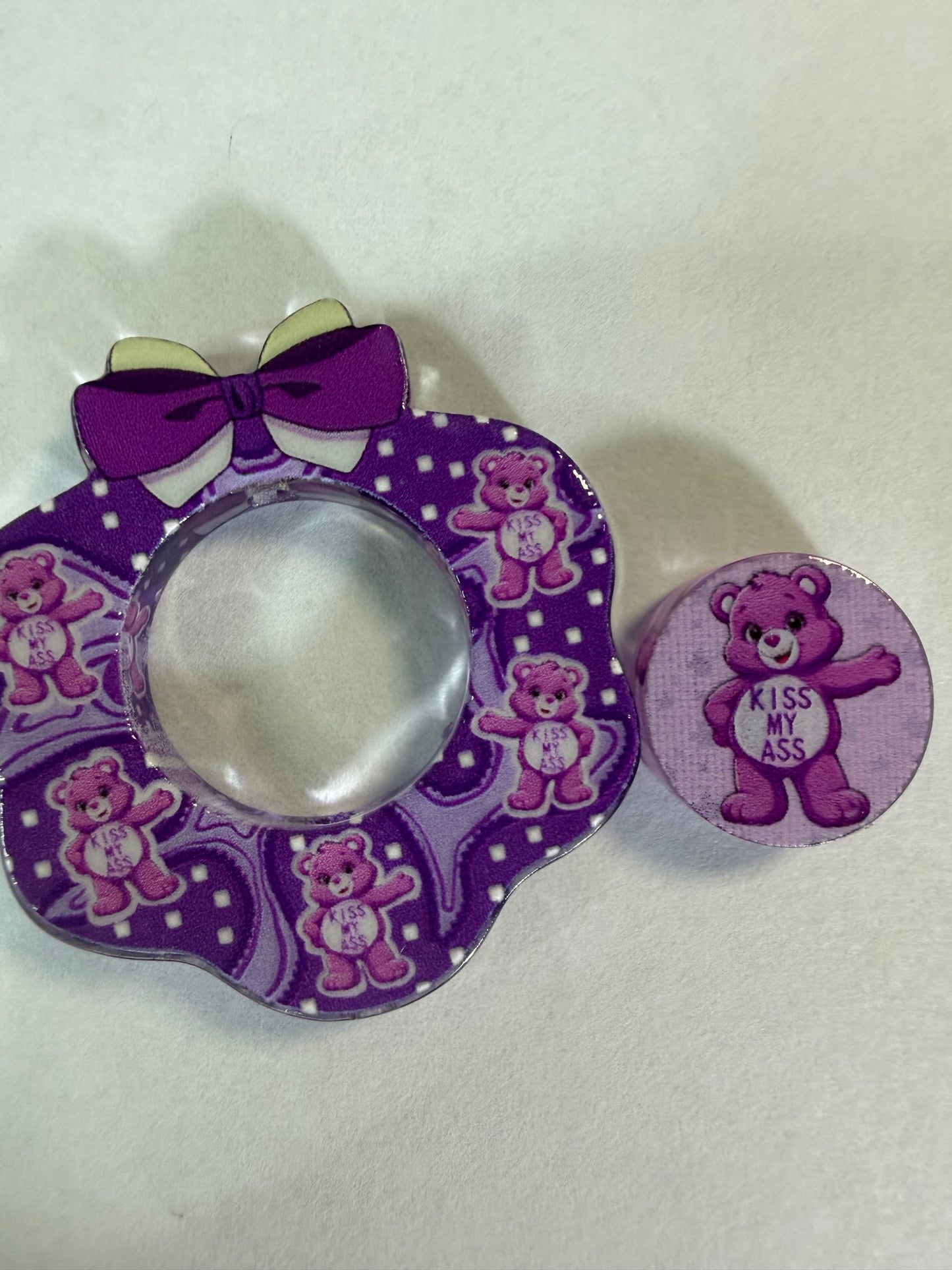 Acrylic focal 2 piece set wreath Purple carebear kiss my ass