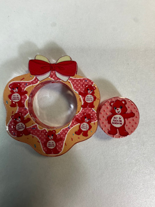 Acrylic focal 2 piece set wreath Red carebear sunshine