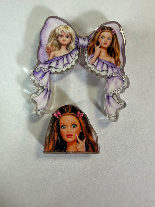 Acrylic focal 2 piece set bow Purple Barbie