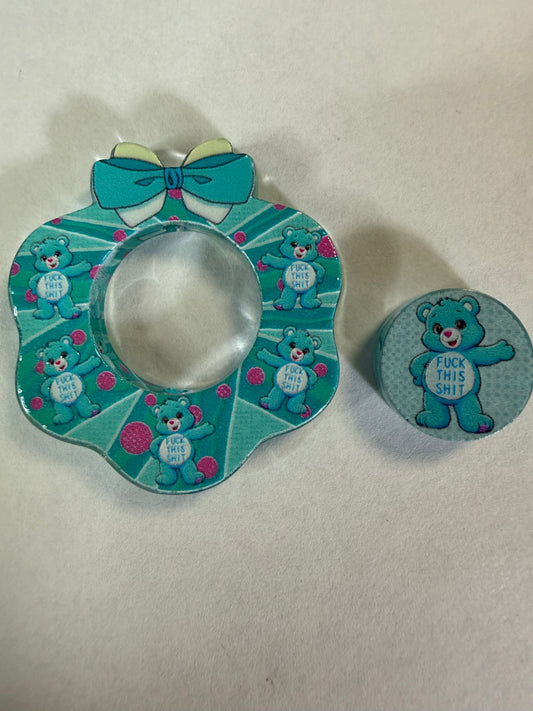 Acrylic focal 2 piece set wreath Teal carebear f this shit