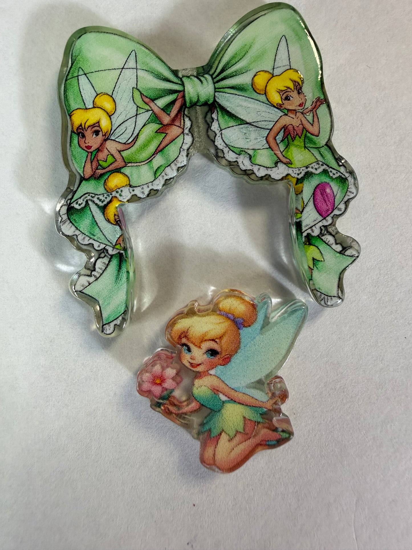 Acrylic focal 2 piece set bow tinkerbell