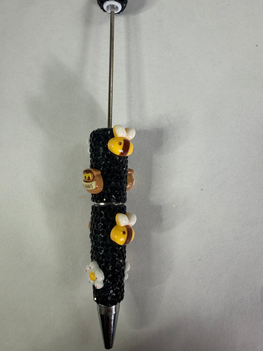 Beadable pens just the pen Black rhinestone honey pots flowers and bees