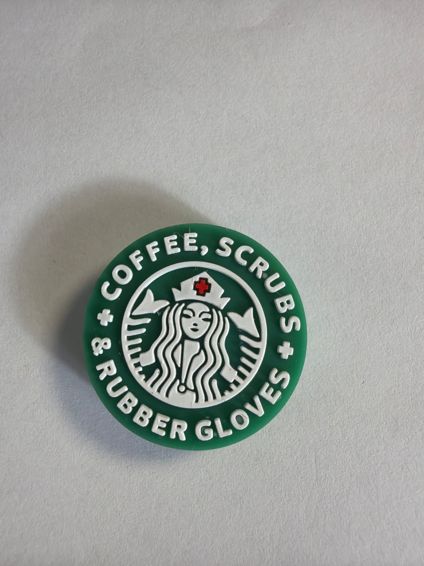 Focal 2d Starbucks sign medical nurse coffee scrubs and rubber gloves